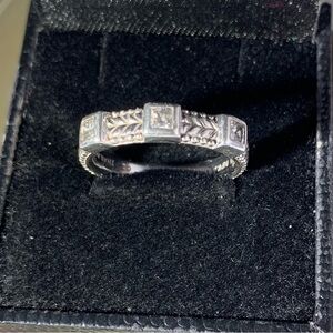 JUDITH RIPKA STERLING SILVER VINTAGE CZ TEXTURE BAND RING SIZE 8